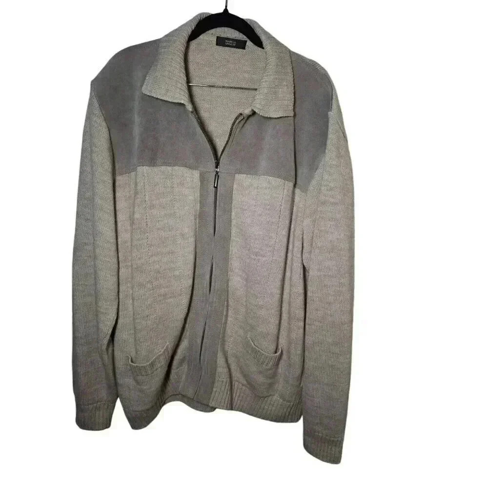 M&S Collezione mens size XL acrylic wool stone full zip soft shell jacket